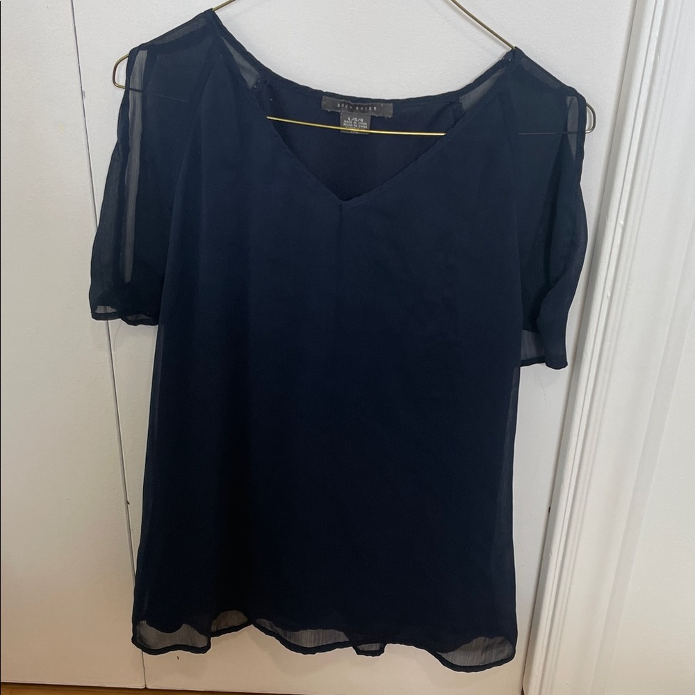 Suzy Shier Navy Sheer Blouse